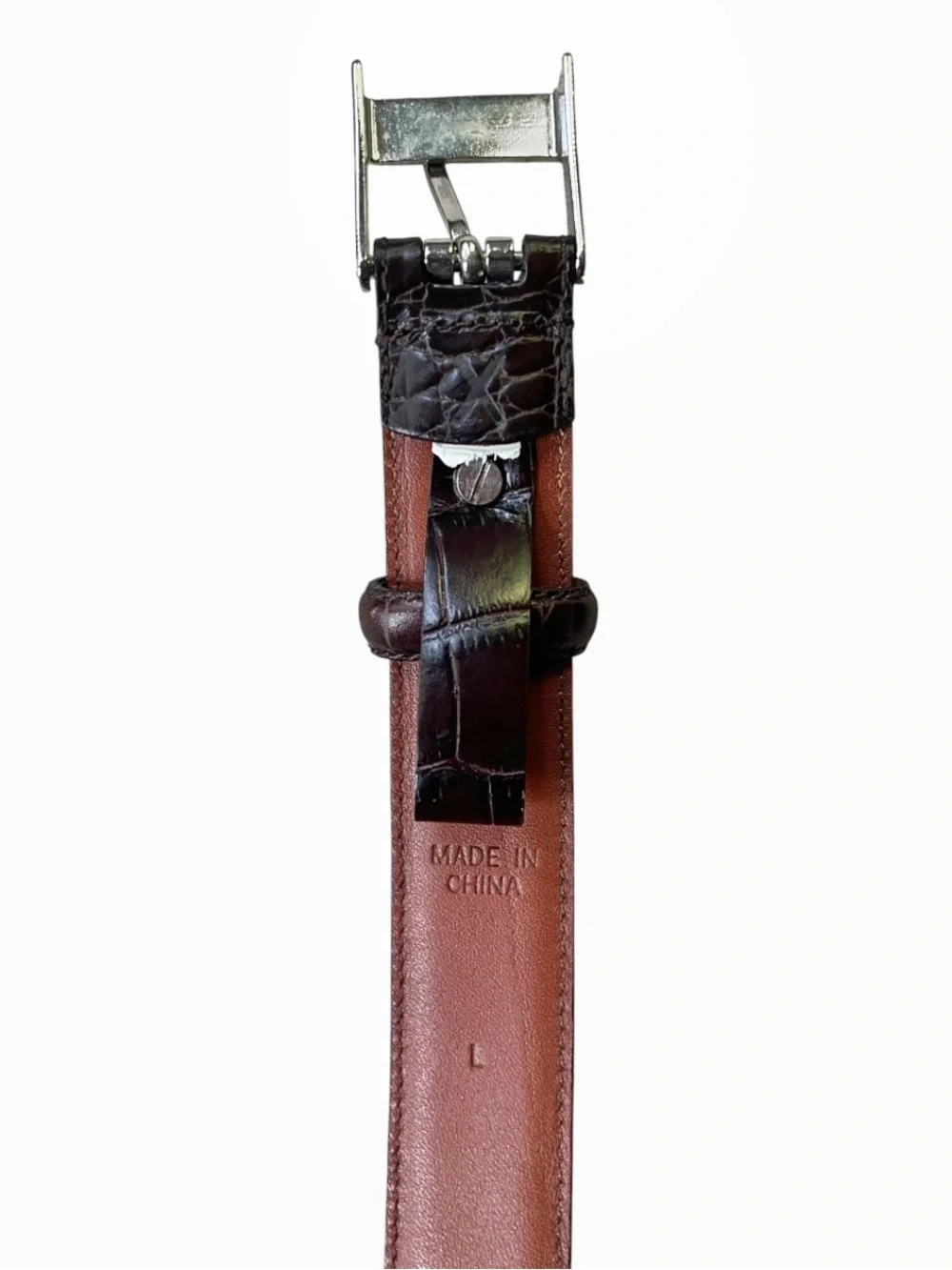 Vintage Ralph Lauren Crocodile Embossed Brown Leather Belt w/Silver Tone Buckle,